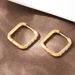 Boucles d'oreilles créoles carrées en acier inoxydable 304 et zircon cubique transparent&nbsp;EJEW-L307-09G