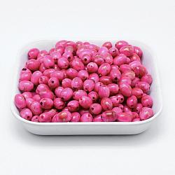 Rociar abalorios de acrílico del banco de estirar pintadas, oval, de color rosa oscuro, 10x7.5mm, Agujero: 1 mm, aproximamente 1400 unidades / 500 g