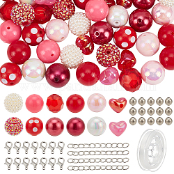 Nbeads kit de fabrication de bijoux pour la Saint-Valentin à faire soi-même, y compris des perles d'imitation en forme de cœur en acrylique et en plastique ABS, Fil d'aluminium, fil élastique, fermoirs en alliage, chaînes et perles aux emembouts en fer, rouge