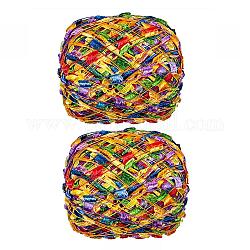 2 Roll Polyester Fancy Yarn, Segment Dyed, Toothbrush Boucle Flag Knitting Yarn, Colorful, 8x0.4mm,2 roll