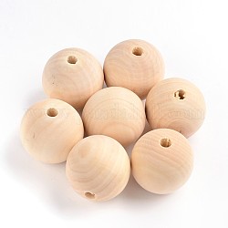 Round Unfinished Wood Beads, Natural Wooden Loose Beads Spacer Beads, Lead Free, Moccasin, 40x37~38mm, Hole: 7mm