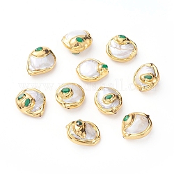Perle coltivate d'acqua dolce perla naturale, bordo placcato in oro con zirconi cubici, pepite, colore conchiglia, 22~25x18~20x9~13mm, Foro: 0.7 mm
