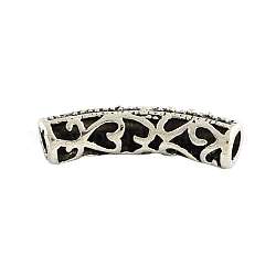 Tibetan Style Hollow Alloy Curved Tube Beads, Curved Tube Noodle Beads, Cadmium Free & Nickel Free & Lead Free, Antique Silver, 24x6mm, Hole: 3.5mm, about 436pcs/1000g