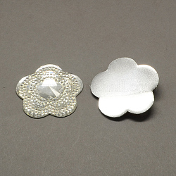 Flower Resin Cabochons, Silver Bottom Plated, Clear, 25x25x6mm, about 300pcs/bag