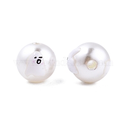 Halloween Opaque ABS Plastic Imitation Pearl Enamel Beads, Round with Ghost, White, 11.5~12mm, Hole: 2mm
