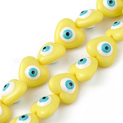 Evil Eye Resin Beads Strands, Heart, Yellow, 12.5x14x9mm, Hole: 1.8mm, about 30pcs/strand, 14.25 inch(36.2cm)