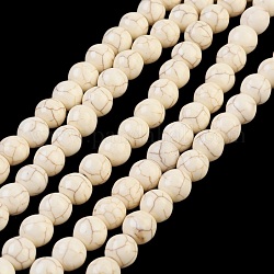 Kunsttürkisfarbenen Perlen Stränge, gefärbt, Runde, weiß, 8 mm, Bohrung: 1 mm, ca. 50 Stk. / Strang, 15.35 Zoll