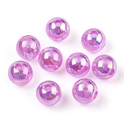 Perles en acrylique transparente, couleurs ab, ronde, orchidée, 6mm, Trou: 1.8mm, environ 4800 pcs/500 g