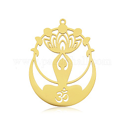 201 pendentifs thème yoga en acier inoxydable, Coupe au laser, placage sous vide, lotus avec l'homme, or, 43x32x1mm, Trou: 1.6mm