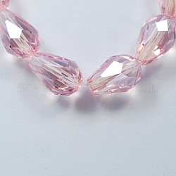 Chapelets de perles en verre électroplaqué, perle plaquée lustre, facette, larme, rose, 6x4mm, Trou: 1mm, Environ 72 pcs/chapelet, 15 pouce