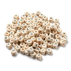 Des perles en bois naturel, trou horizontal, non teint, cube, lettre, 10x10x10mm, Trou: 3.5mm, environ 2000 pcs/1000 g
