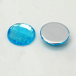 Nachahmung taiwan acryl strass flach zurück cabochons, facettiert, halbrund / Dome, Deep-Sky-blau, 25x6 mm, 100 Stück / Beutel