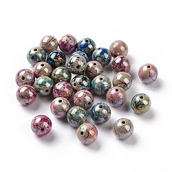 Perles rondes acryliques opaques peintes à la bombe, de couleur plaquée ab , couleur mixte, 11.5x11mm, Trou: 2mm, environ 500 pcs/500 g
