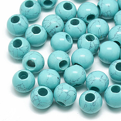 Perles turquoise synthétiques teintes, Perles avec un grand trou   , rondelle, 12x10mm, Trou: 5mm