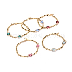 Rectangle avec bracelets à maillons de verre, avec 304 chaine gourmette en inox, couleur mixte, 8-1/8 pouce (20.5 cm)