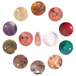 Sunnyclue 100 pièces 10 couleurs peinture en aérosol pendentifs coquillages akoya naturels, pendentifs coquille en nacre, plat rond, couleur mixte, 15x1mm, Trou: 1.1~1.5mm, 10 pcs / couleur