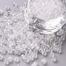 Perles de rocaille en verre, trans. couleurs lustered, ronde, clair, 4mm, Trou: 1.5mm, environ 4500 pcs / livre