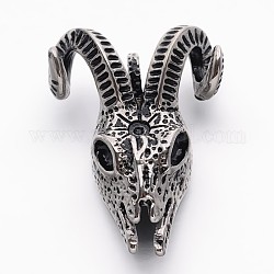 Retro 304 Stainless Steel Goat Skull Pendants, Antique Silver, 49x35x22mm, Hole: 7mm