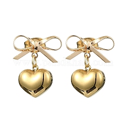 Fiocco in ottone con 304 orecchini pendenti a forma di cuore in acciaio inossidabile, oro, 19x14mm