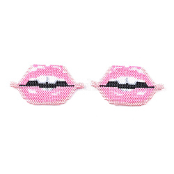 Connettori di collegamenti di perline fatte a mano, con filo elastico, modello telaio, labbro, perla rosa, 38~39.5x74~75x1.5~3mm, Foro: 4.5~5 mm