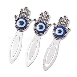 Resin Evil Eye Bookmarks, Alloy Hamsa Hand Book Marking Clips, Antique Silver, 92x29.5x7mm