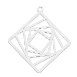 201 Stainless Steel Pendants, Laser Cut, Rhombus, Stainless Steel Color, 30x28x1mm, Hole: 1.6mm, Side Length: 20.5mm