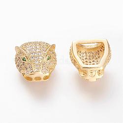 Brass Micro Pave Cubic Zirconia Beads, Animal, Golden, 13.5x14x9mm, Hole: 4x7mm