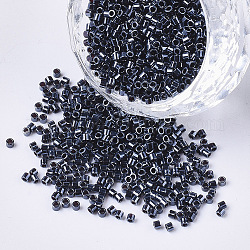 11/0 Grade A Glass Seed Beads, Cylinder, Uniform Seed Bead Size, Metallic Colours, Prussian Blue, 1.5x1mm, Hole: 0.5mm, about 2000pcs/10g