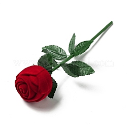 Scatole per anelli a rosa in plastica floccate, per la confezione regalo di san valentino, con spugna interna, rosso, 27.5x12.5cm, fiore: 5.3x5.8 cm, diametro interno: 5.25 cm