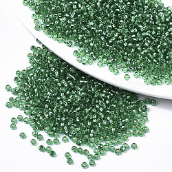 Perline semi di vetro, adatto per ricamo a macchina, argento rivestito, tondo, verde, 2.5x1.5mm, Foro: 1 mm, circa 20000pcs/scatola