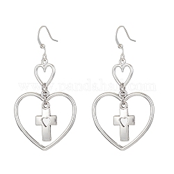 Lega del cuore orecchini pendenti, orecchino in ottone per le donne, croce, 58x29.5mm