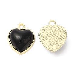 Pendentifs en alliage, breloques de coeur en résine, or, noir, 16.5x14x6.5mm, Trou: 2mm