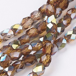 Electroplate Glass Beads Strands, Full Plated, Faceted, Cube, Dark Khaki, 4x4x4mm, Hole: 1mm, about 100pcs/strand, 15.7 inch