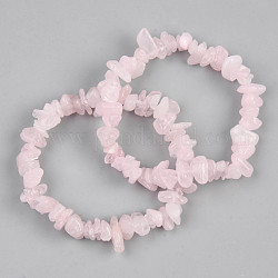 Unisex Chip natürliche Rosenquarz Perlen Stretch Armbänder, Innendurchmesser: 1-3/4~2 Zoll (4.5~5 cm)