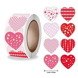 Autocollants auto-adhésifs en papier, étiquettes autocollantes coeur, autocollants d'étiquette de cadeau, motif de coeur, 2.5x0.1 cm, 500 pièce/rouleau