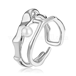 Doppelreihiger, unregelmäßiger, geometrischer Ring, verstellbar, stapelbar, offene Ringe mit Zuchtperlen, modischer minimalistischer Doppelkreis-Daumenring, Schmuck für Frauen, Platin Farbe, uns Größe 5 1/4 (15.9mm)