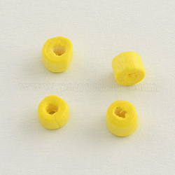 Dyed Wood Beads, Column, Lead Free, Yellow, 4x3mm, Hole: 2mm, about 36000pcs/1000g