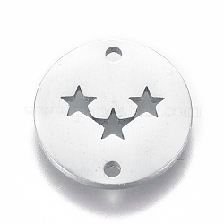 304 Verbindungsstecker aus Edelstahl, flach rund mit Stern, Edelstahl Farbe, 12x1 mm, Bohrung: 1.2 mm