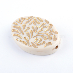 Oval Plating Acrylic Beads, Golden Metal Enlaced, Beige, 28x20x5.5mm, Hole: 1.5mm, about 161pcs/398g
