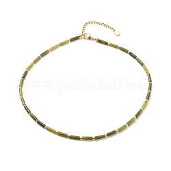 Jade xinyi natural/collar de cuentas de columna de jade del sur chino con hematita sintética, joyas de piedras preciosas para mujeres, dorado, 15.94 pulgada (40.5 cm)