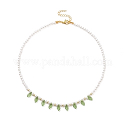 Acryl-Blatt-Charm-Halskette mit Imitationsperlen für Frauen, grün, 15.75 Zoll (40 cm)