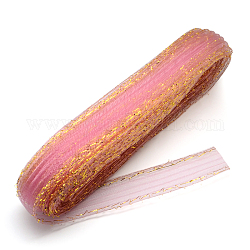 Сетка ленту, пластиковый сетчатый шнур, с золотым металлического корда, фламинго, 7 см, 25 ярдов / пачка