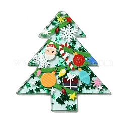 Pendenti acrilici stampati fronte-retro a tema natalizio, per il fascino dell'albero di Natale, verde, 49x42x2mm, Foro: 1.6 mm