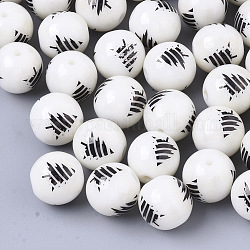 Christmas Opaque Glass Beads, Round with Electroplate Christmas Tree Pattern, Gunmetal Plated, 10mm, Hole: 1.2mm