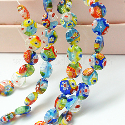 Vidrio millefiori planas hebras de perlas redondas, colorido, 10x3~4mm, agujero: 1 mm, aproximamente 36~38 pcs / cadena, 14 pulgada