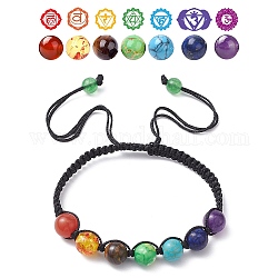 Bracelet de perles rondes tressées en pierres précieuses naturelles mélangées, Bijoux 7 chakra pour femme, diamètre intérieur: 7-1/8~11 pouce (18~28 cm)