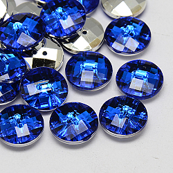 Taiwan bottoni acrilico rhinestone, sfaccettato, 2-foro, disco, blu, 13x4.5mm, Foro: 1 mm