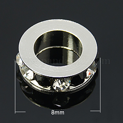 Abalorios de latón Diamante de imitación espaciador, Grado A, color del metal platino, jet, 8x2.5mm, agujero: 5 mm
