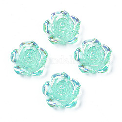 Transparente Harzcabochons, ab Farbe plattiert, Rose Blume, Aquamarin, 15x14x6 mm
