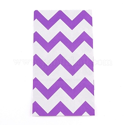 Sacs en papier kraft blanc, pas de poignées, sacs de rangement, motif de vagues, violet, 23.5x13x8 cm